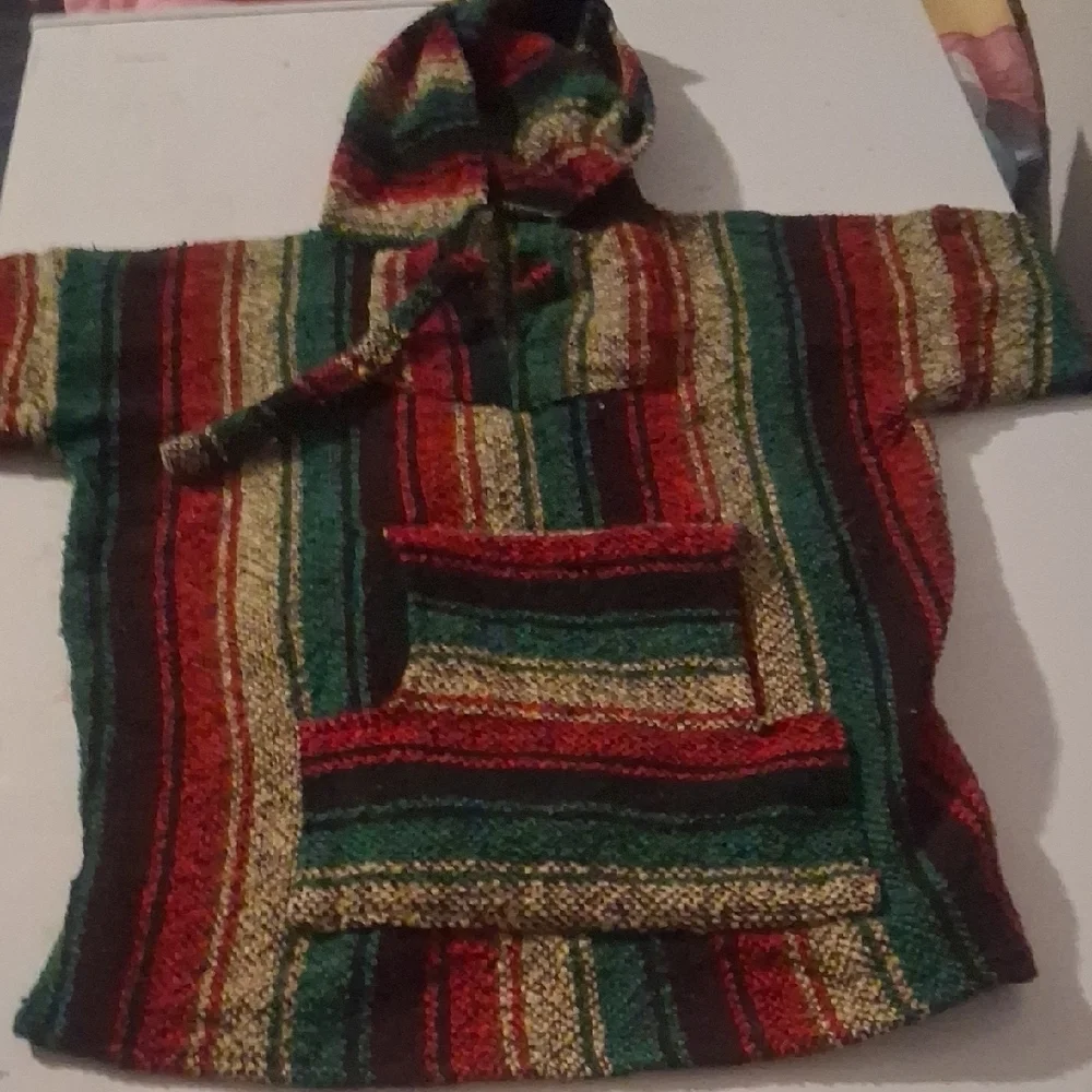 Vibrant Multicolor Striped Baja Hoodie Poncho | Surf Hippie Boho
